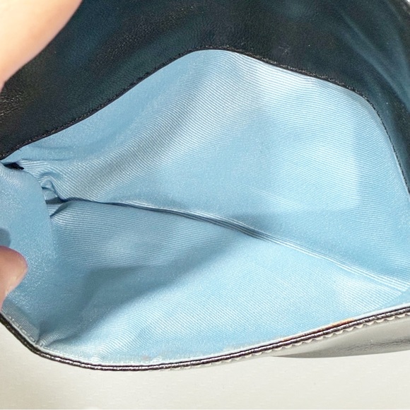 Coach Black Soft Leather Blue Lining Silver Hook Clasp Wristlet - Picture 3 of 4